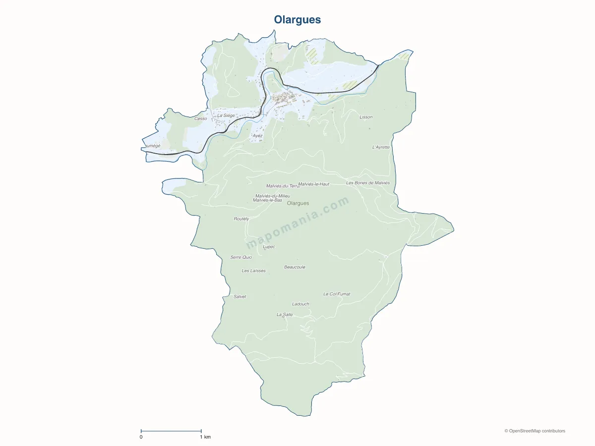 Carte de Olargues à personnaliser