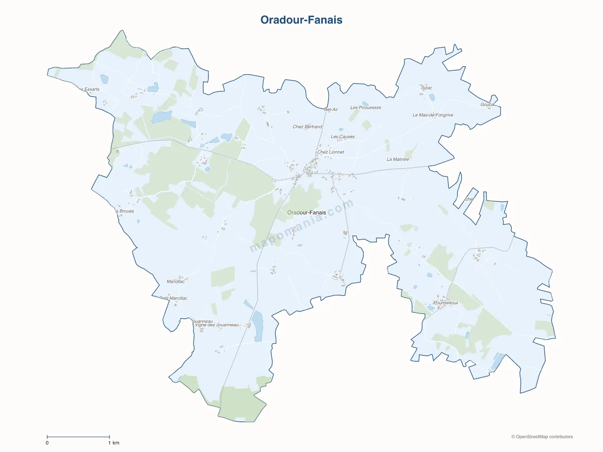 Carte de Oradour-Fanais à personnaliser