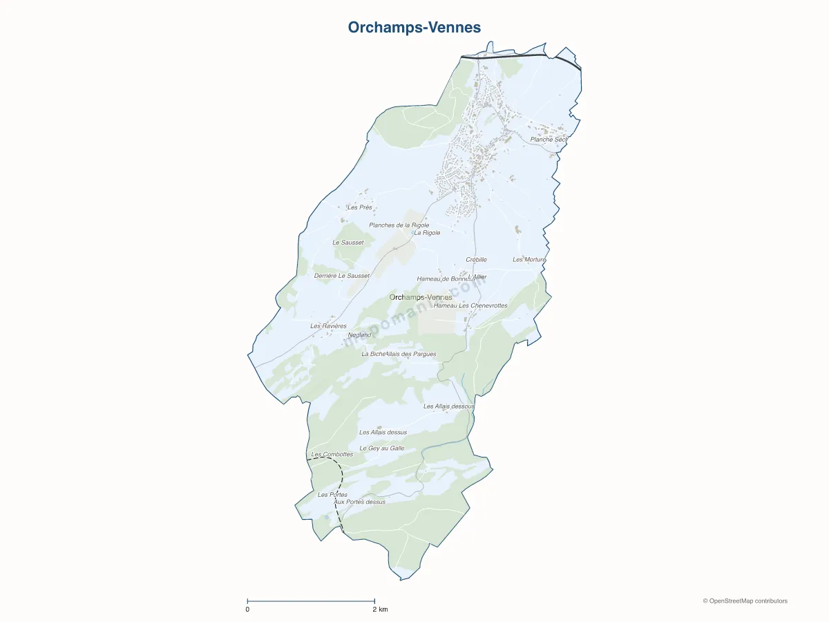 Carte de Orchamps-Vennes à personnaliser