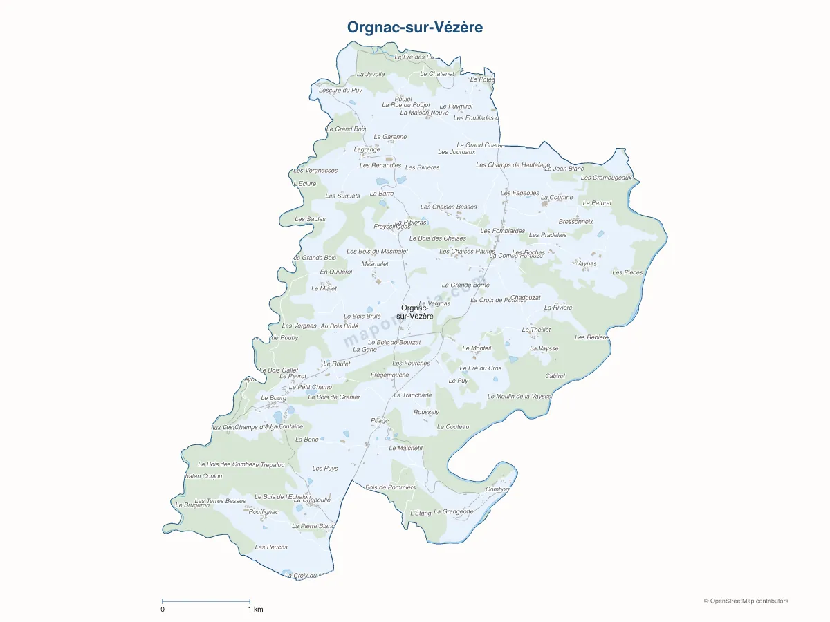 Carte de Orgnac-sur-Vézère à personnaliser
