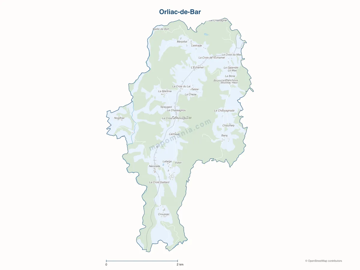 Carte de Orliac-de-Bar à personnaliser