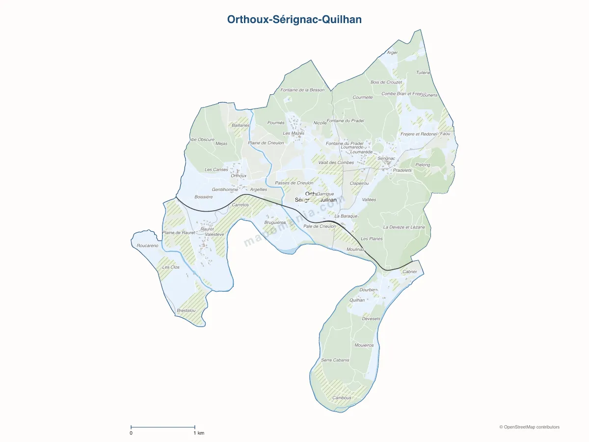 Carte de Orthoux-Sérignac-Quilhan à personnaliser