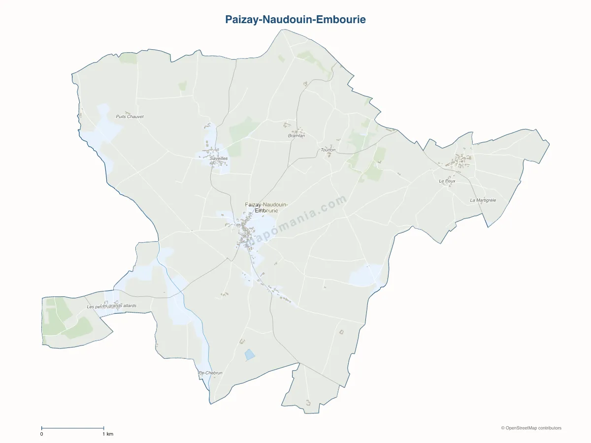 Carte de Paizay-Naudouin-Embourie à personnaliser