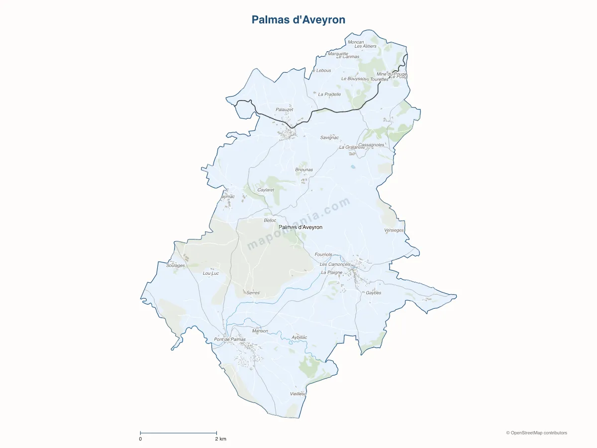 Carte de Palmas d'Aveyron à personnaliser