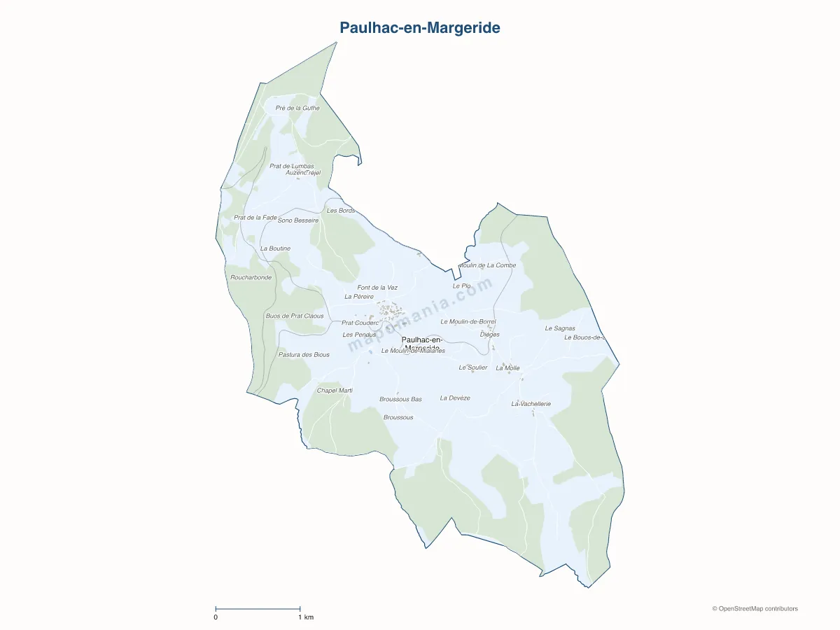 Carte de Paulhac-en-Margeride à personnaliser
