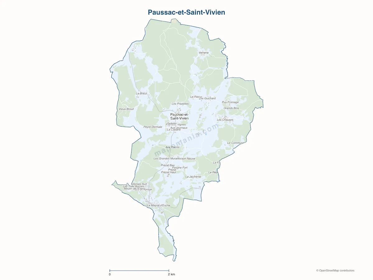Carte de Paussac-et-Saint-Vivien à personnaliser