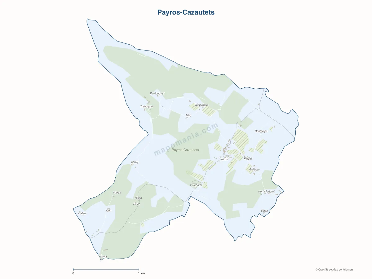 Carte de Payros-Cazautets à personnaliser