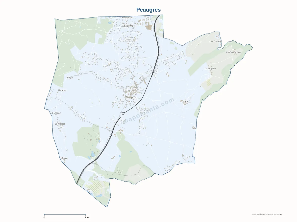 Carte de Peaugres à personnaliser