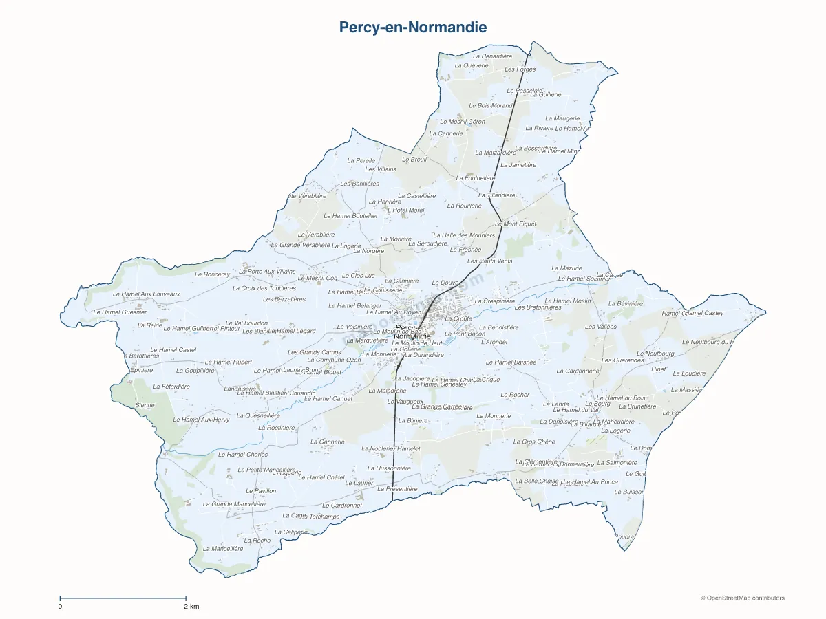 Carte de Percy-en-Normandie à personnaliser