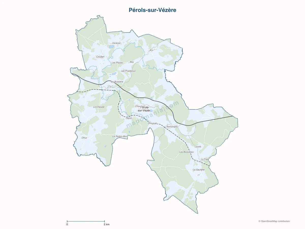 Carte de Pérols-sur-Vézère à personnaliser