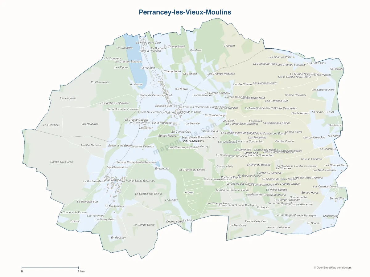 Carte de Perrancey-les-Vieux-Moulins à personnaliser