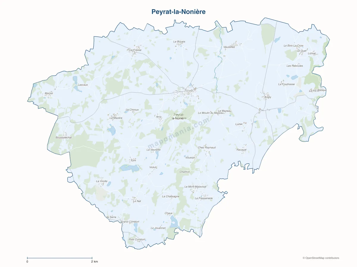Carte de Peyrat-la-Nonière à personnaliser