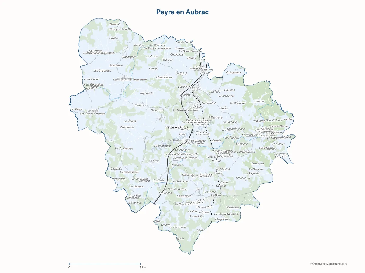 Carte de Peyre en Aubrac à personnaliser