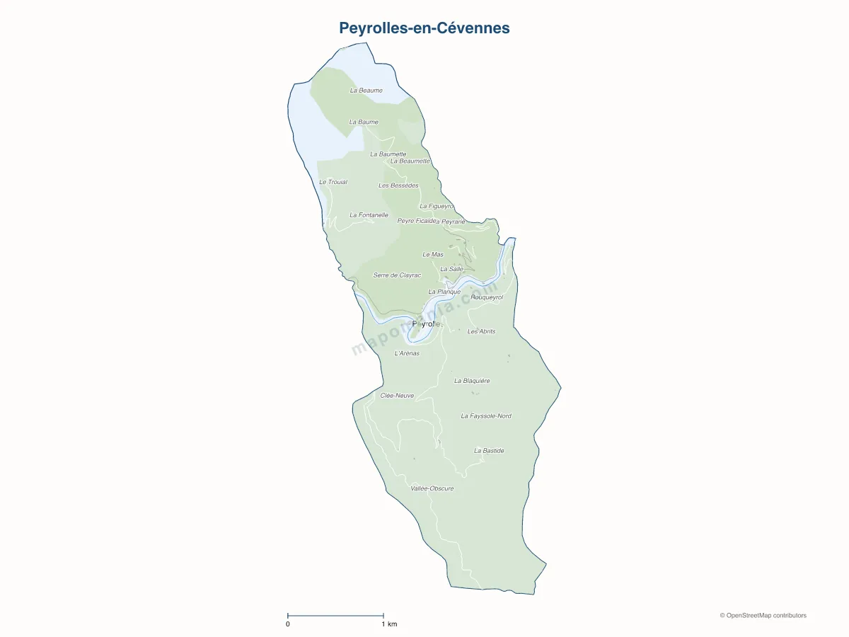 Carte de Peyrolles-en-Cévennes à personnaliser