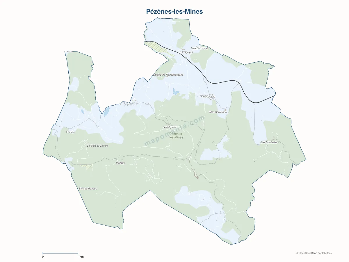 Carte de Pézènes-les-Mines à personnaliser