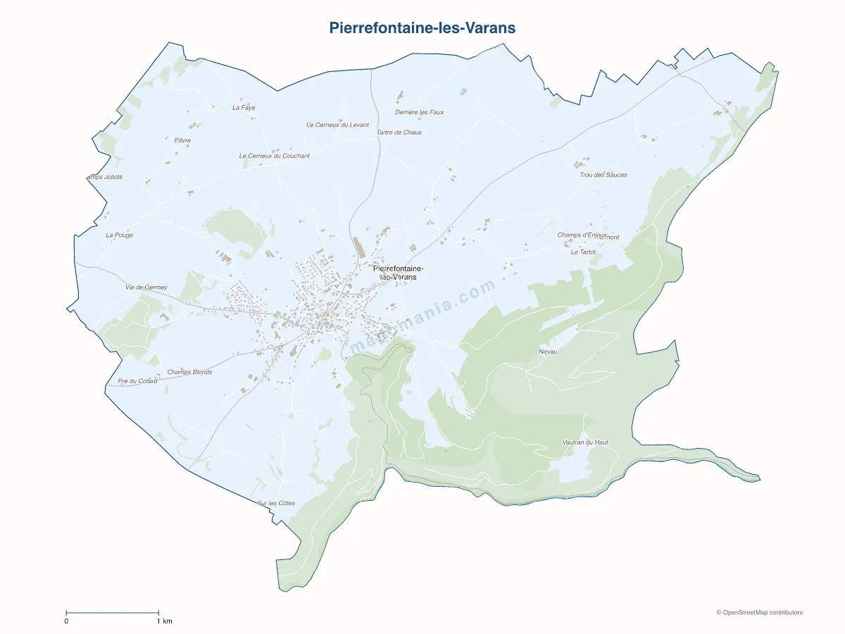 Carte de Pierrefontaine-les-Varans à personnaliser
