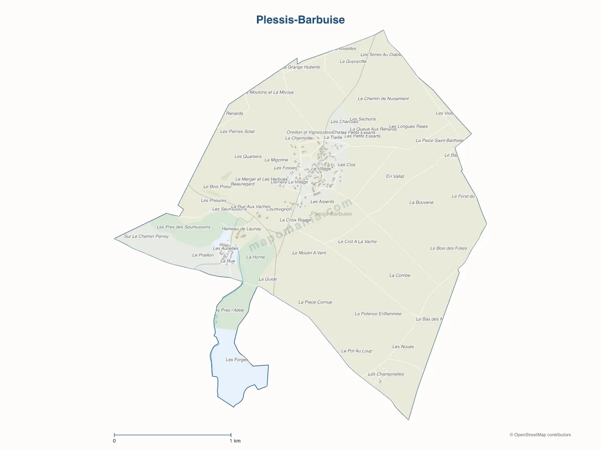 Carte de Plessis-Barbuise à personnaliser