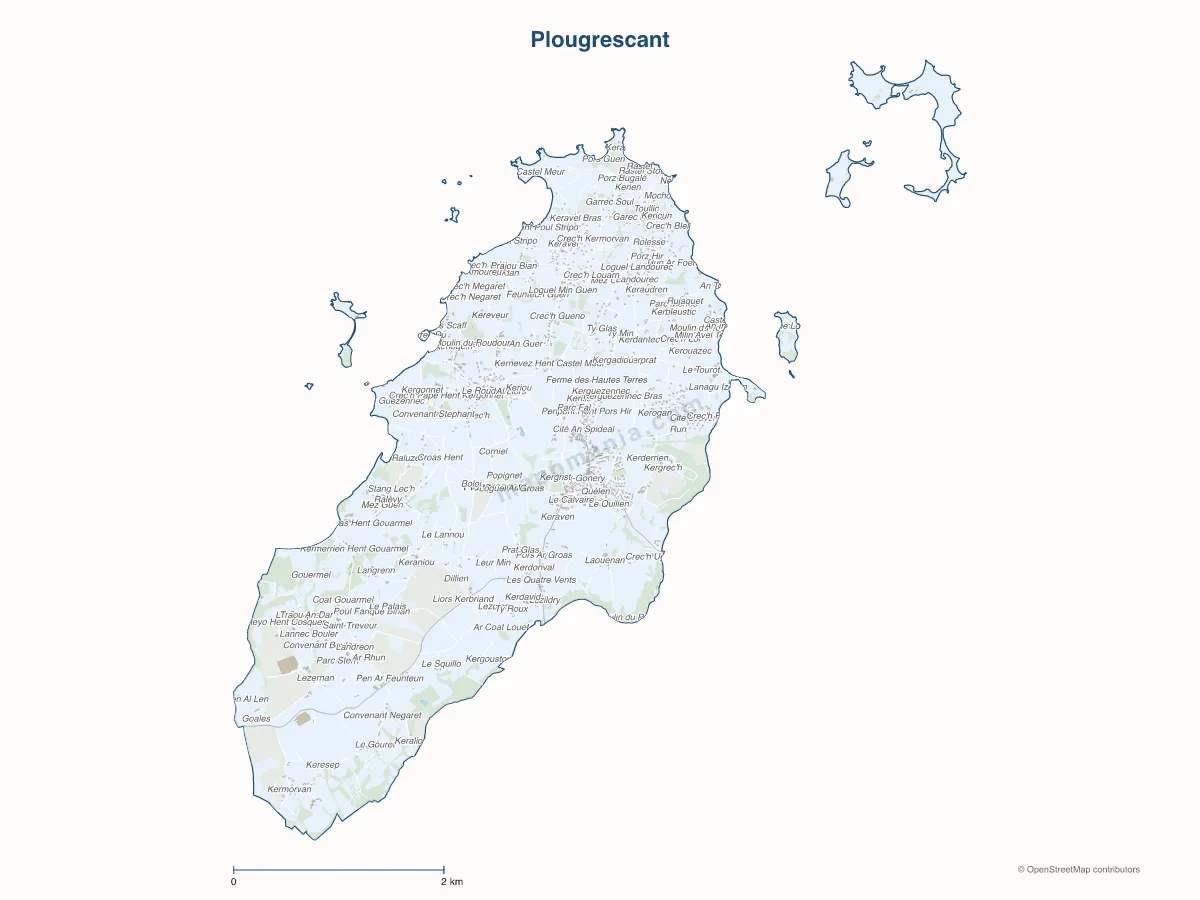 Carte de Plougrescant à personnaliser