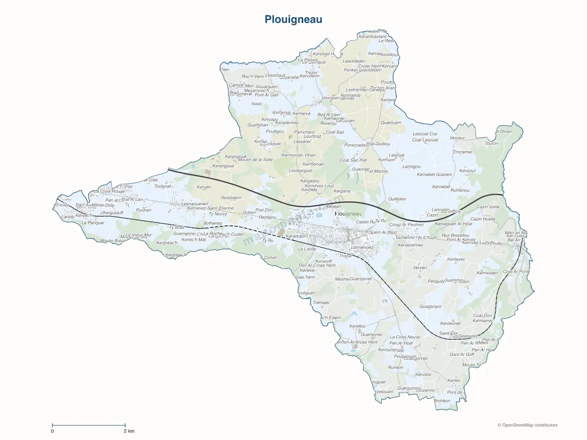 Carte de Plouigneau à personnaliser