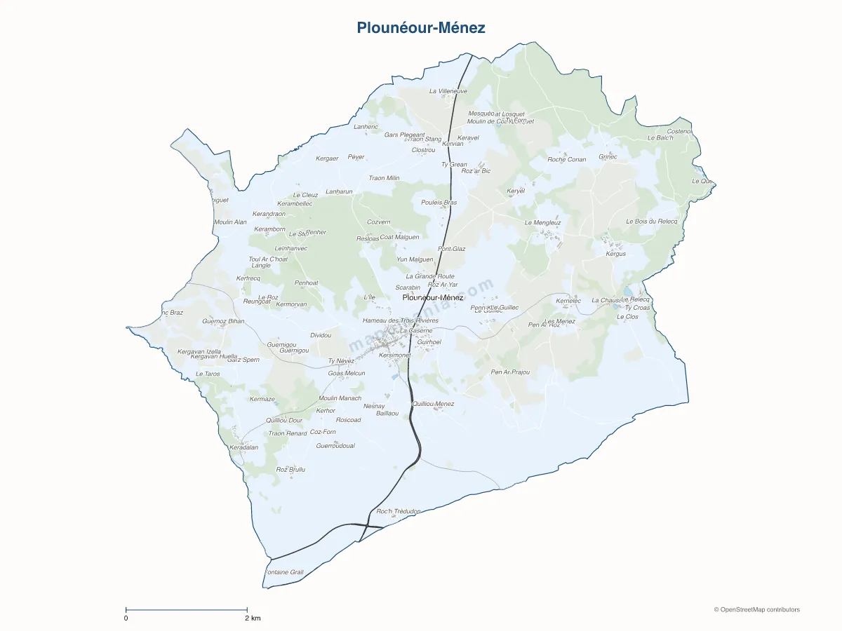 Carte de Plounéour-Ménez à personnaliser