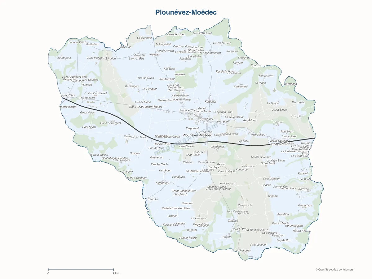 Carte de Plounévez-Moëdec à personnaliser