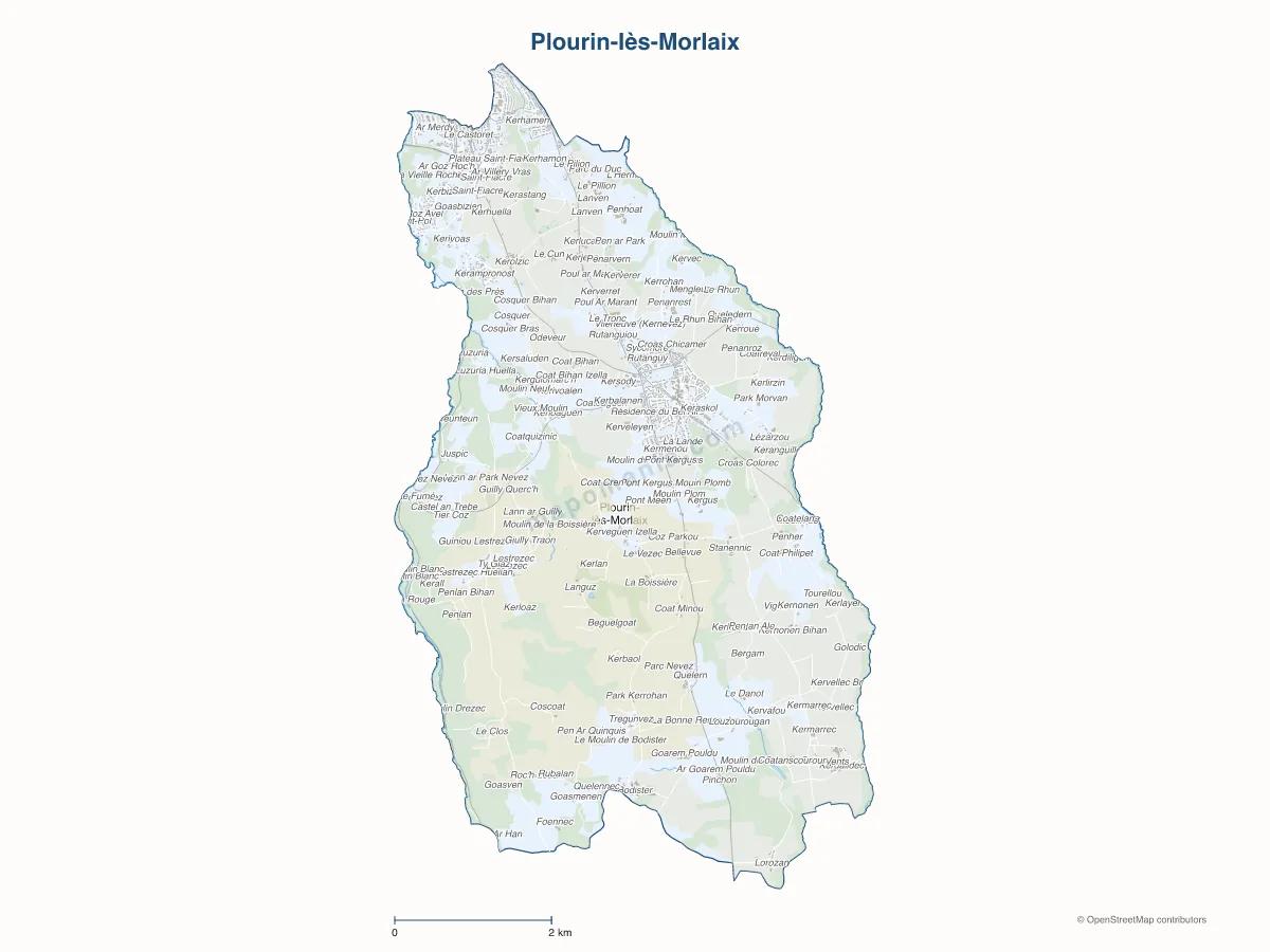 Carte de Plourin-lès-Morlaix à personnaliser