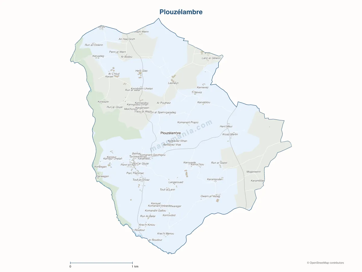 Carte de Plouzélambre à personnaliser
