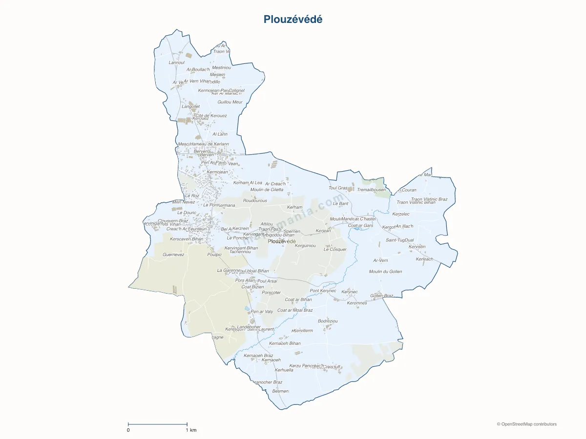 Carte de Plouzévédé à personnaliser