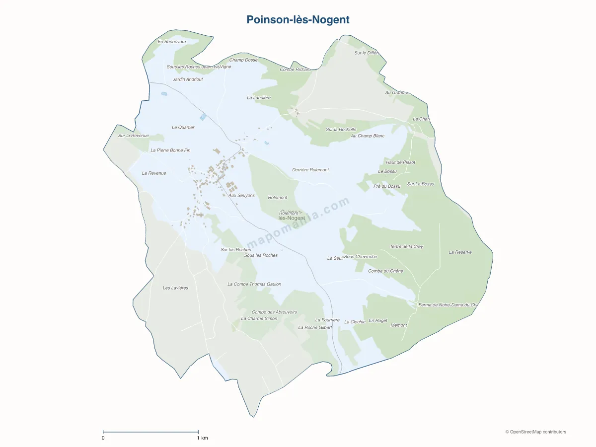 Carte de Poinson-lès-Nogent à personnaliser