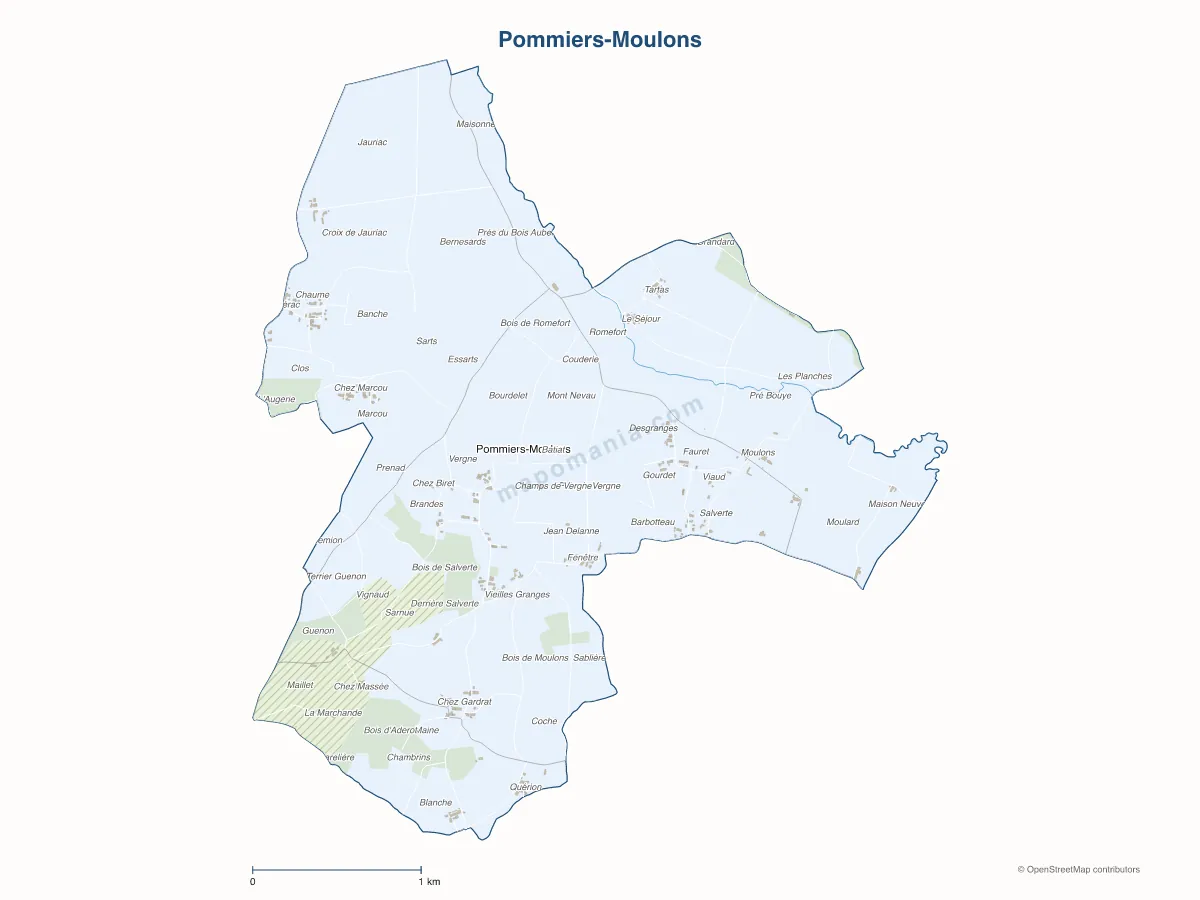 Carte de Pommiers-Moulons à personnaliser