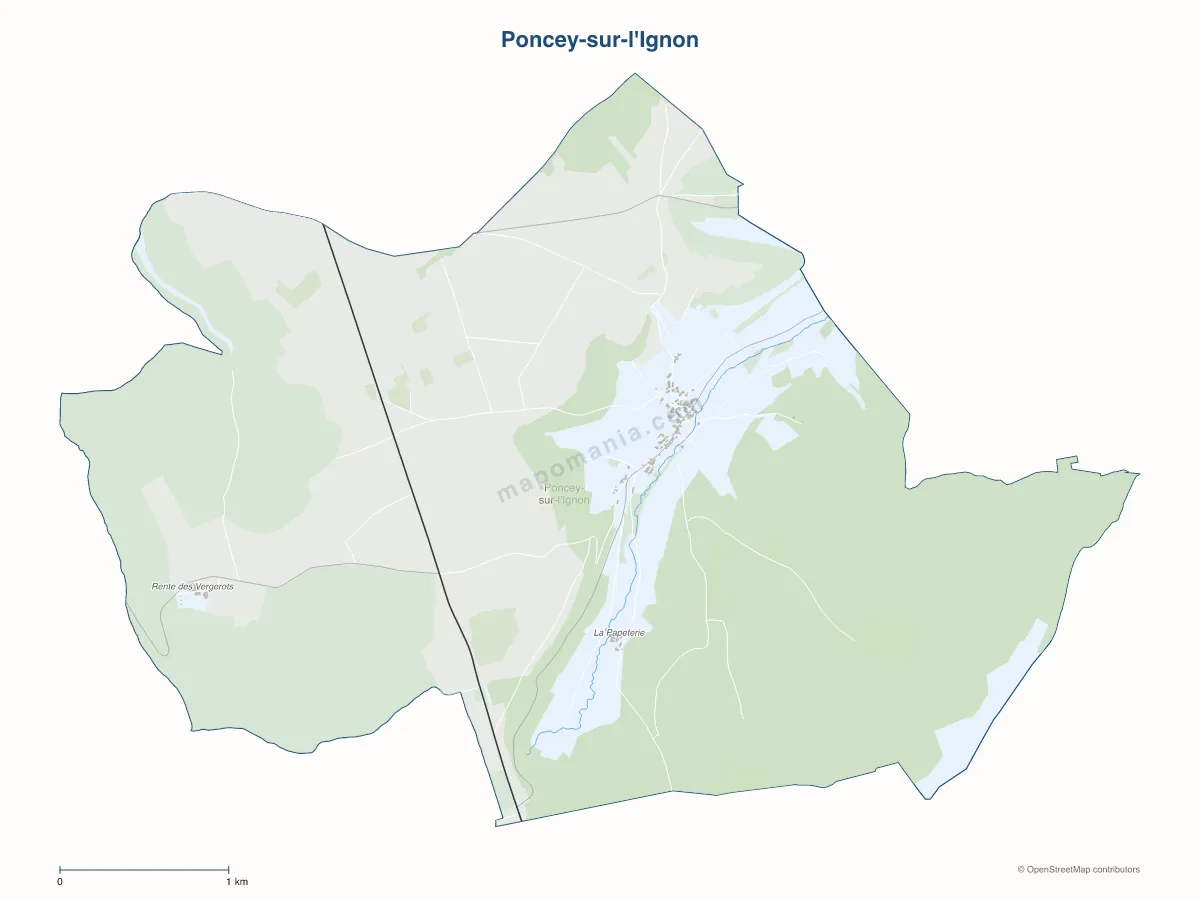 Carte de Poncey-sur-l'Ignon à personnaliser