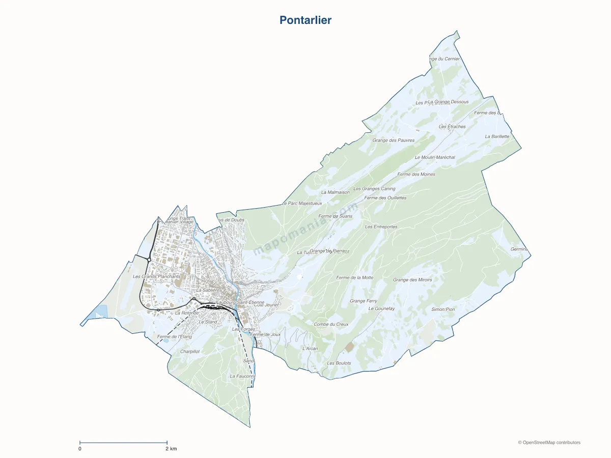 Carte de Pontarlier à personnaliser
