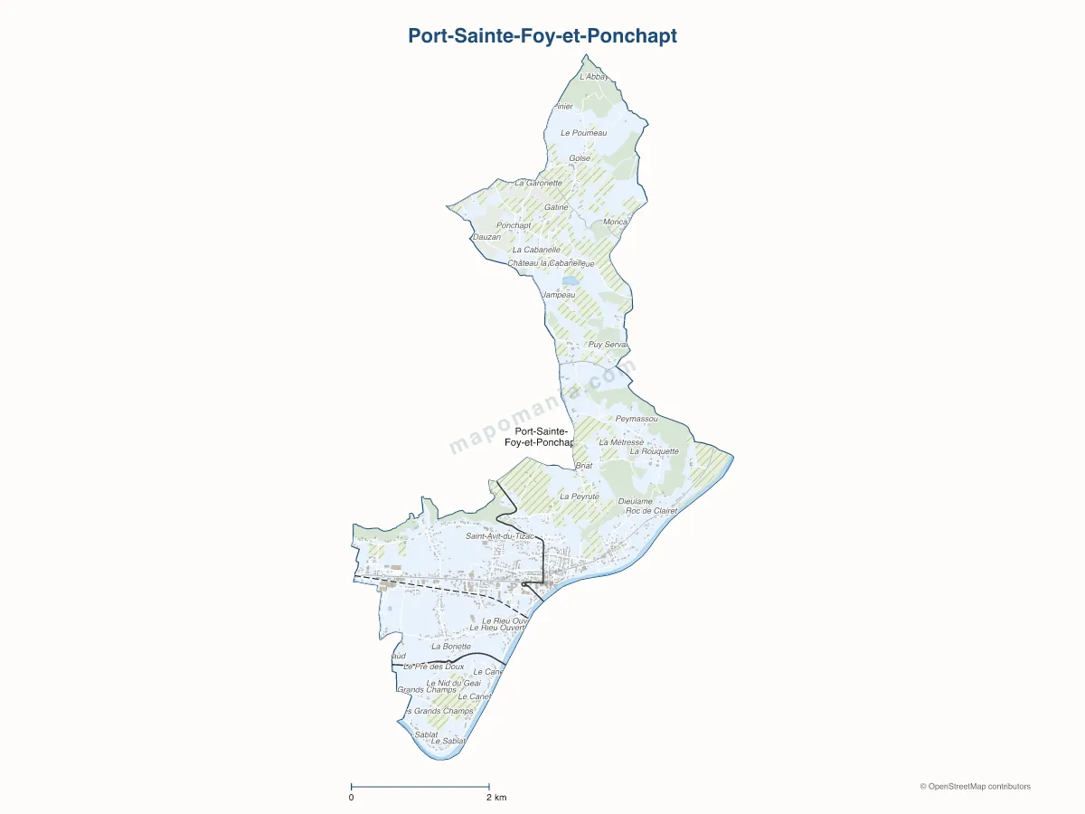 Carte de Port-Sainte-Foy-et-Ponchapt à personnaliser