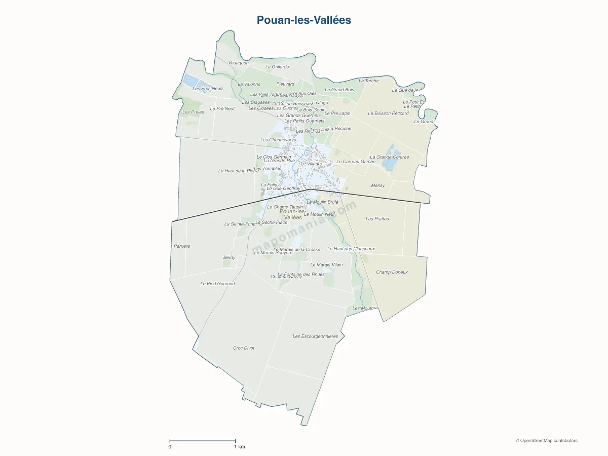 Carte de Pouan-les-Vallées à personnaliser