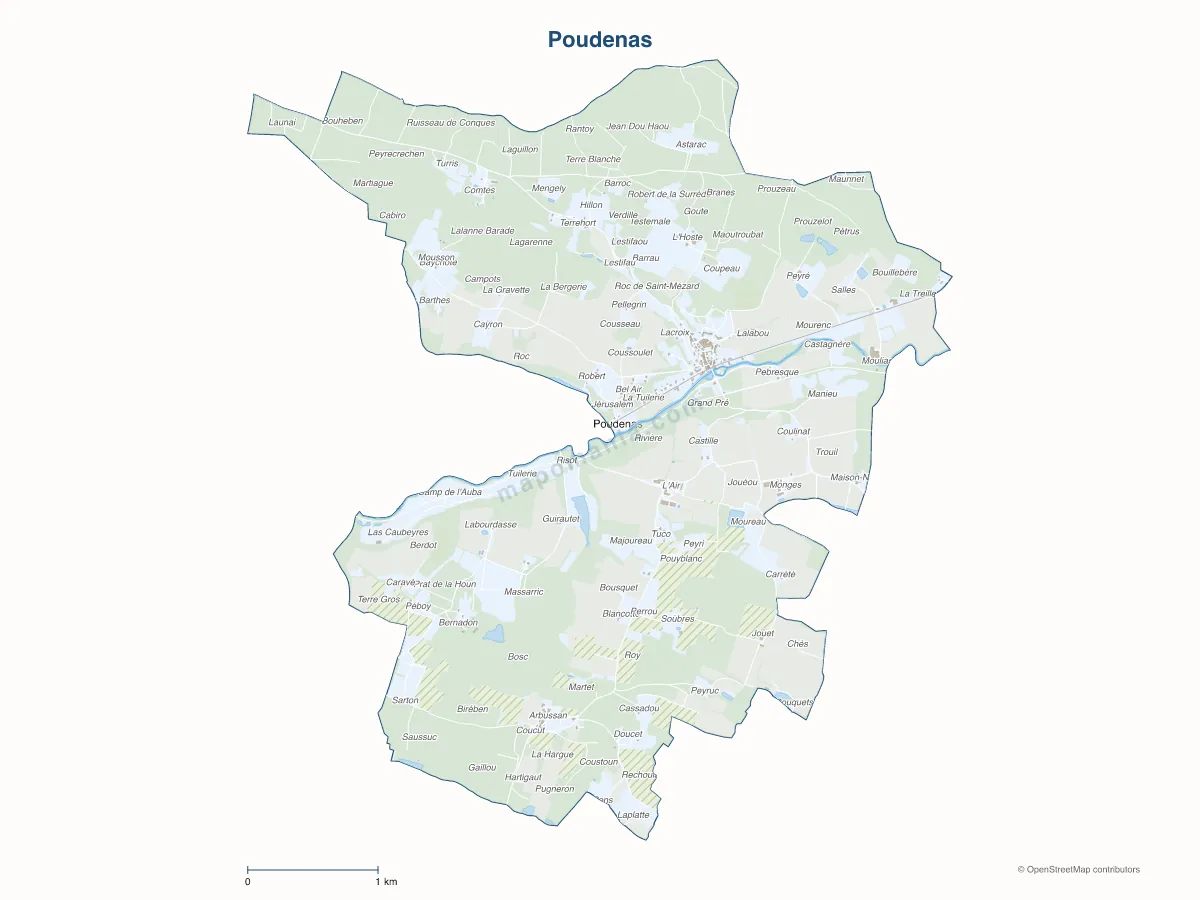 Carte de Poudenas à personnaliser