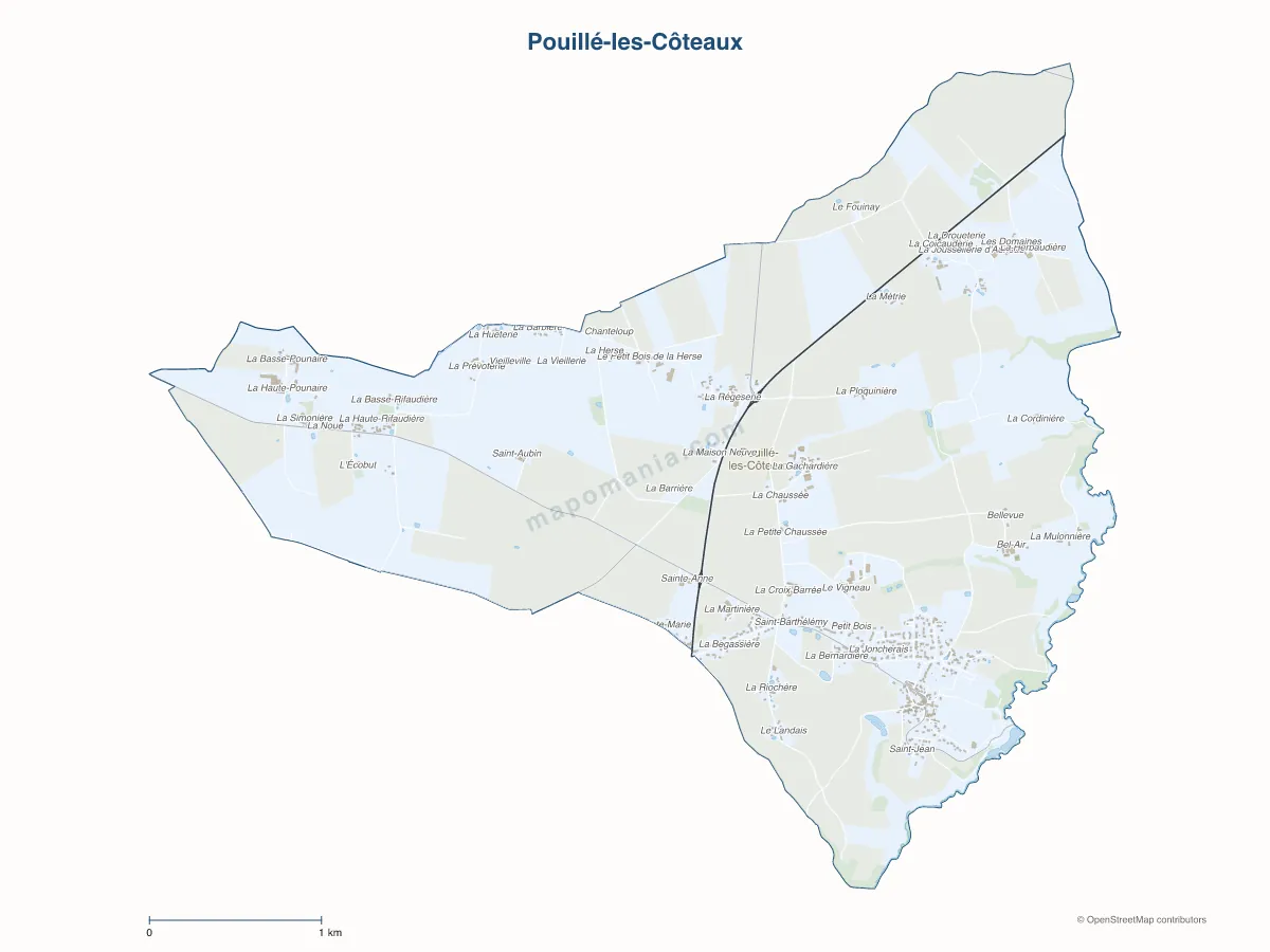 Carte de Pouillé-les-Côteaux à personnaliser