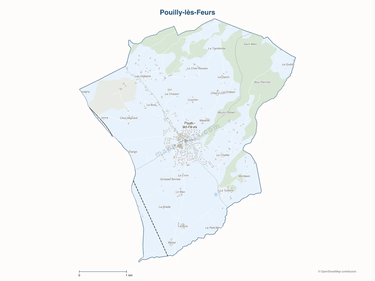 Carte de Pouilly-lès-Feurs à personnaliser