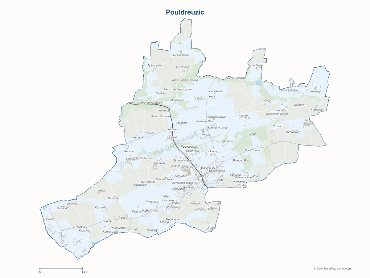 Carte de Pouldreuzic à personnaliser
