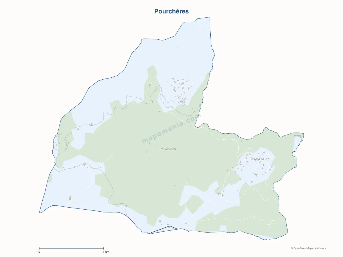 Carte de Pourchères à personnaliser