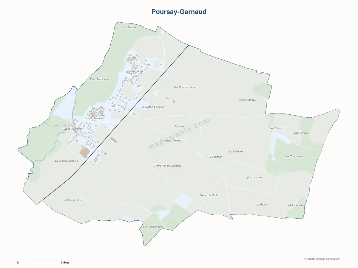 Carte de Poursay-Garnaud à personnaliser