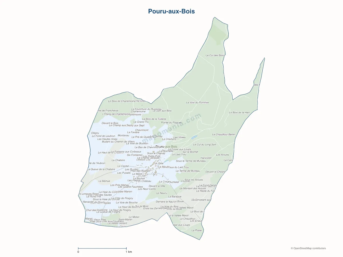 Carte de Pouru-aux-Bois à personnaliser