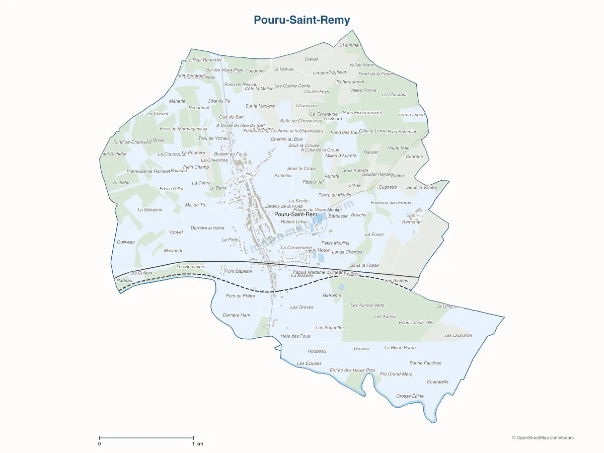 Carte de Pouru-Saint-Remy à personnaliser