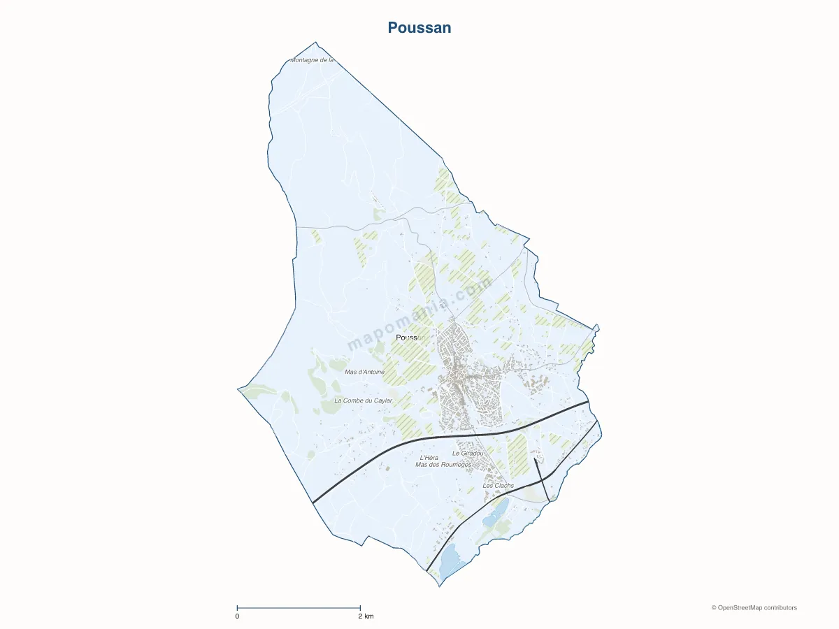 Carte de Poussan à personnaliser