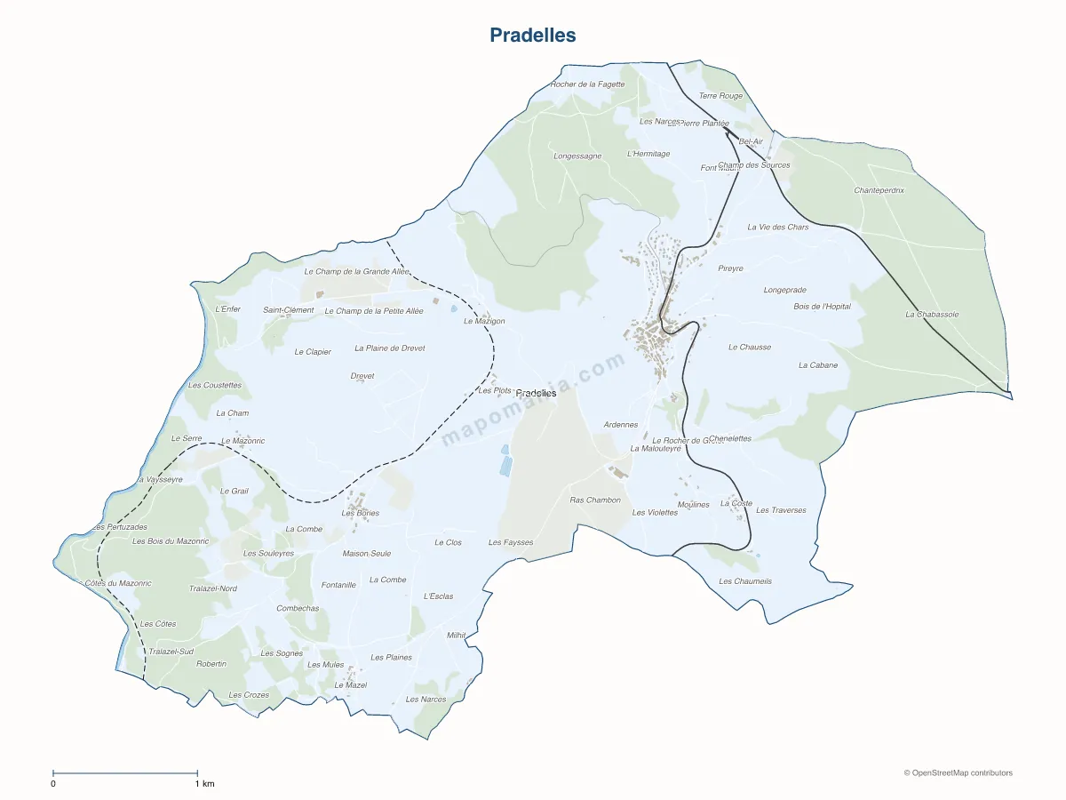 Carte de Pradelles à personnaliser
