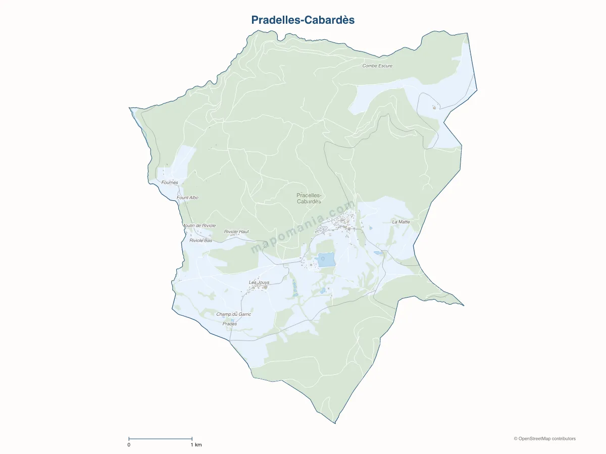 Carte de Pradelles-Cabardès à personnaliser
