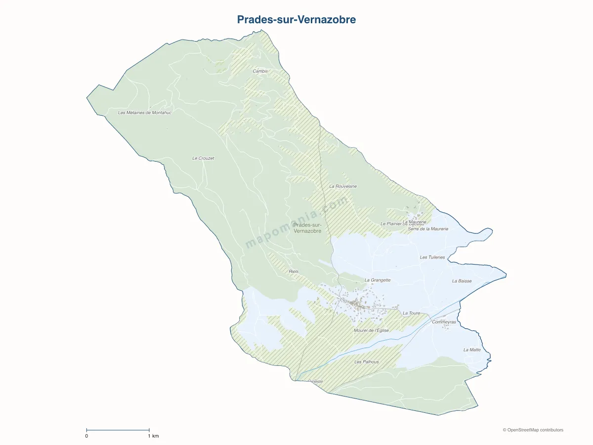 Carte de Prades-sur-Vernazobre à personnaliser