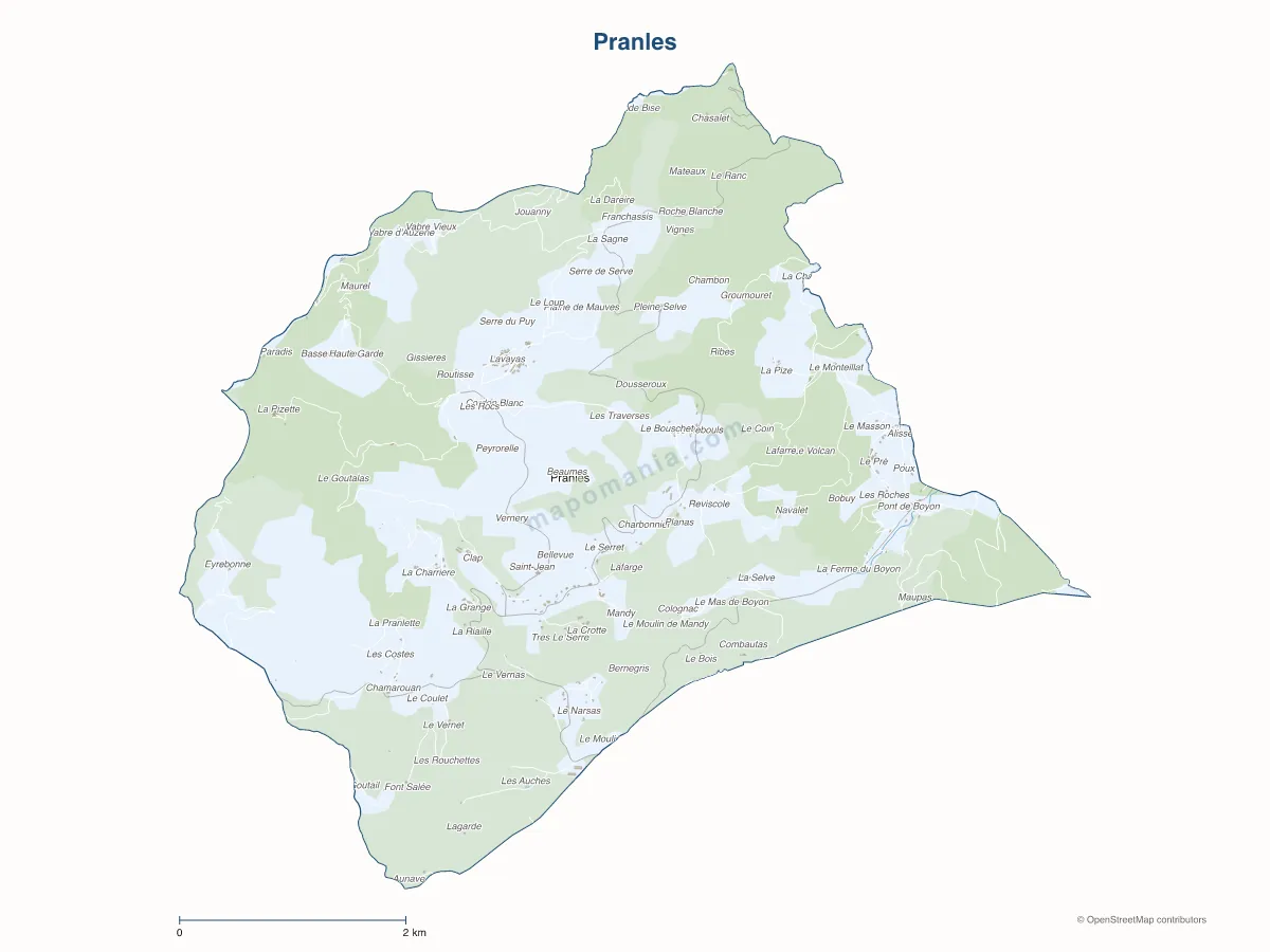Carte de Pranles à personnaliser