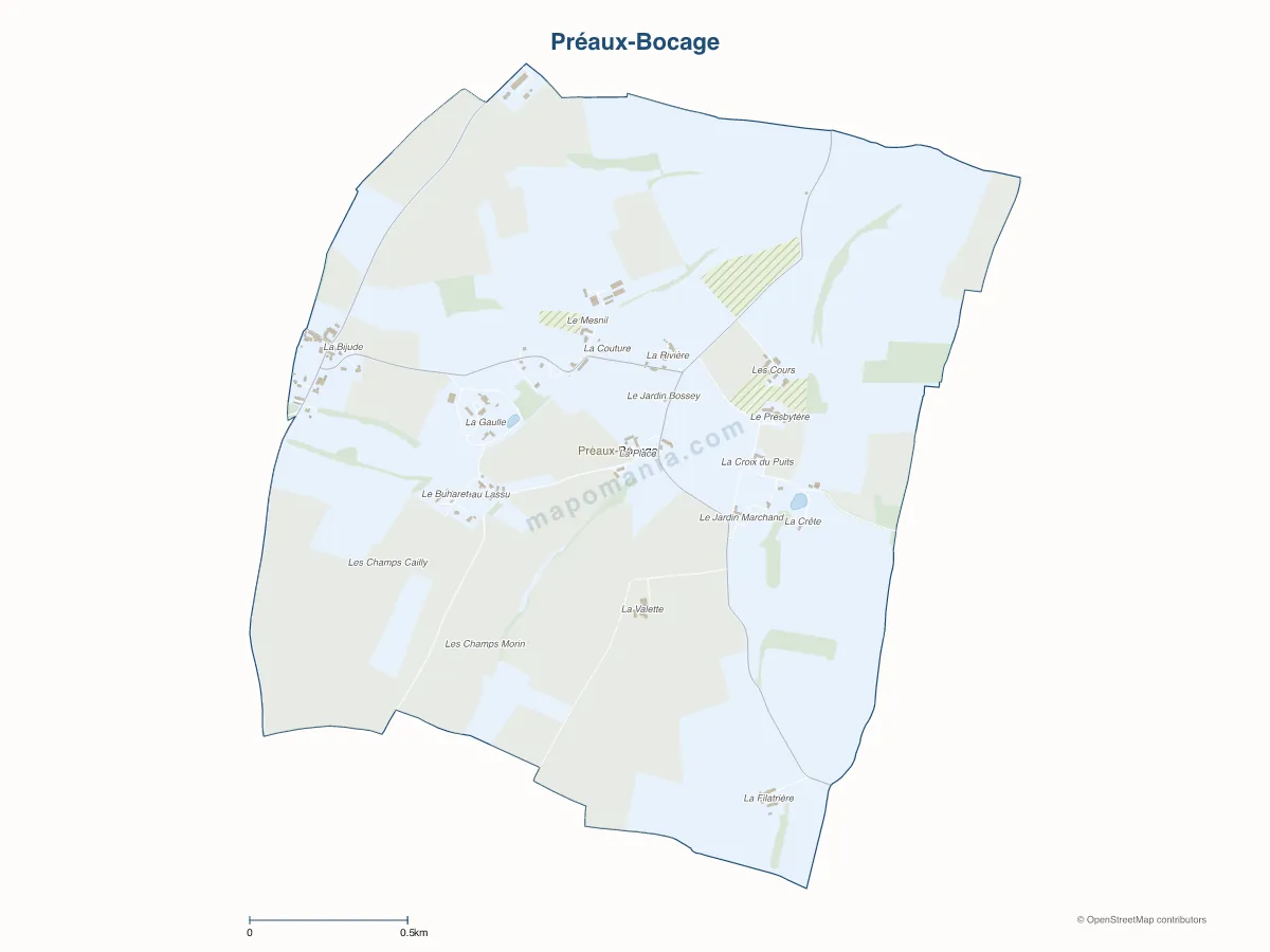 Carte de Préaux-Bocage à personnaliser