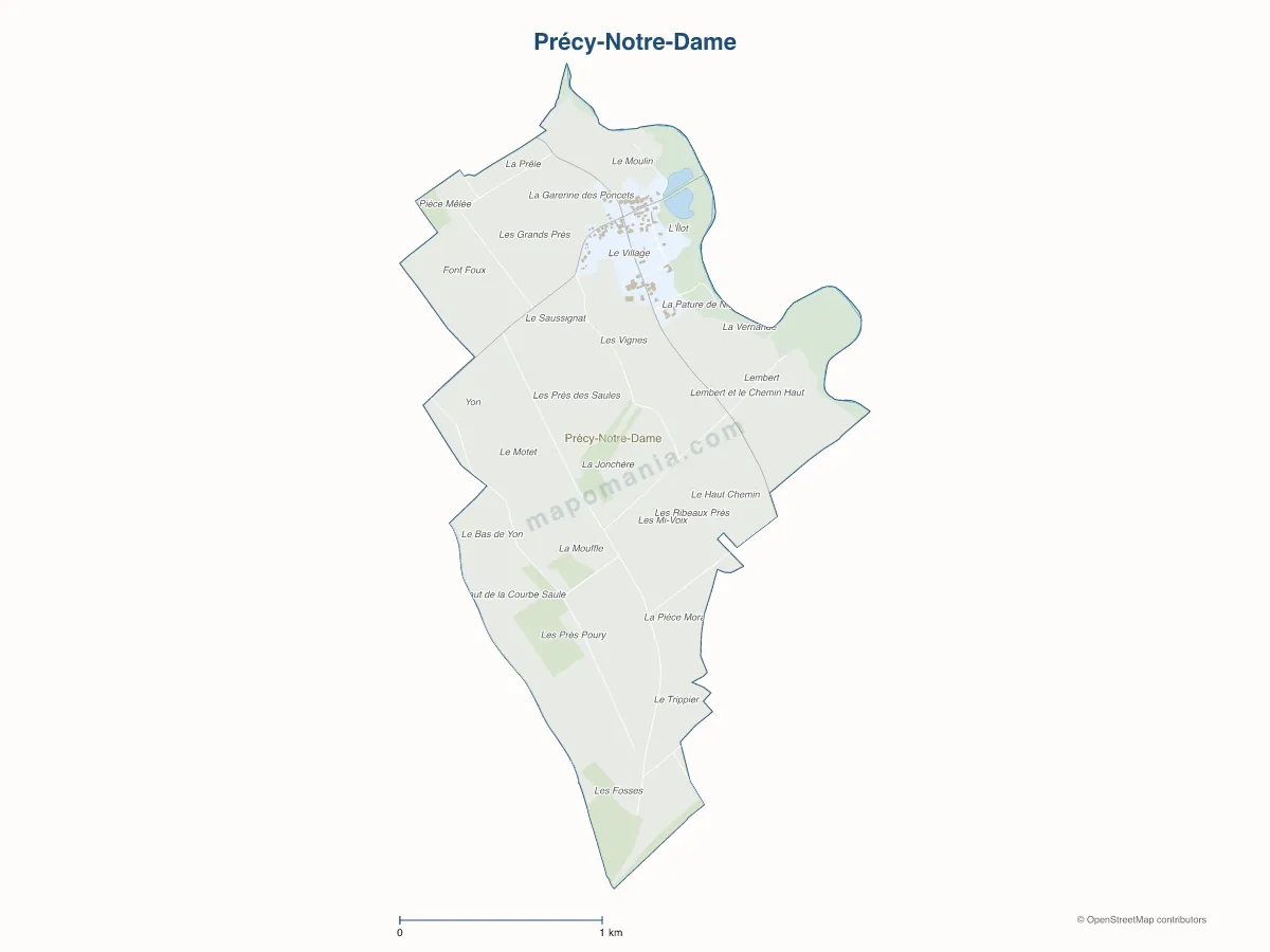 Carte de Précy-Notre-Dame à personnaliser
