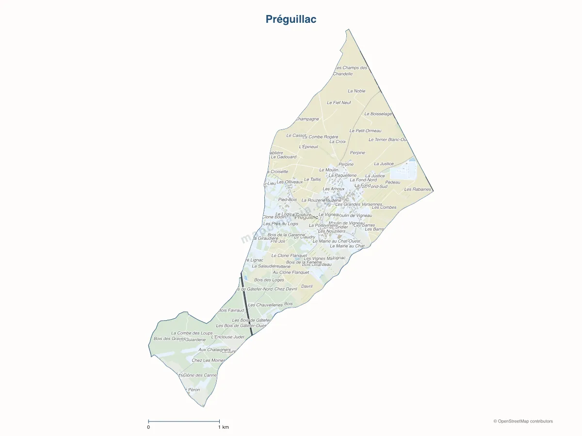 Carte de Préguillac à personnaliser